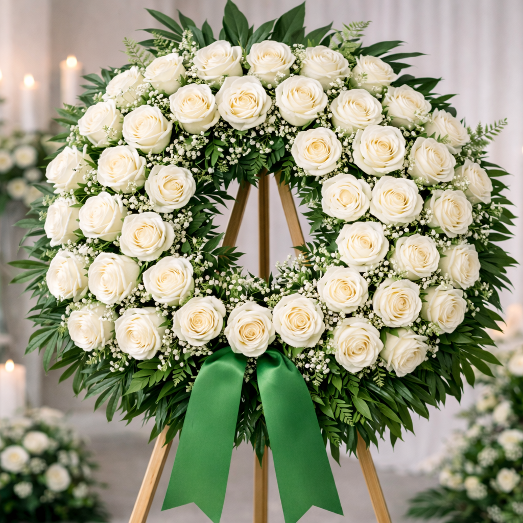 corona funebre rose bianche